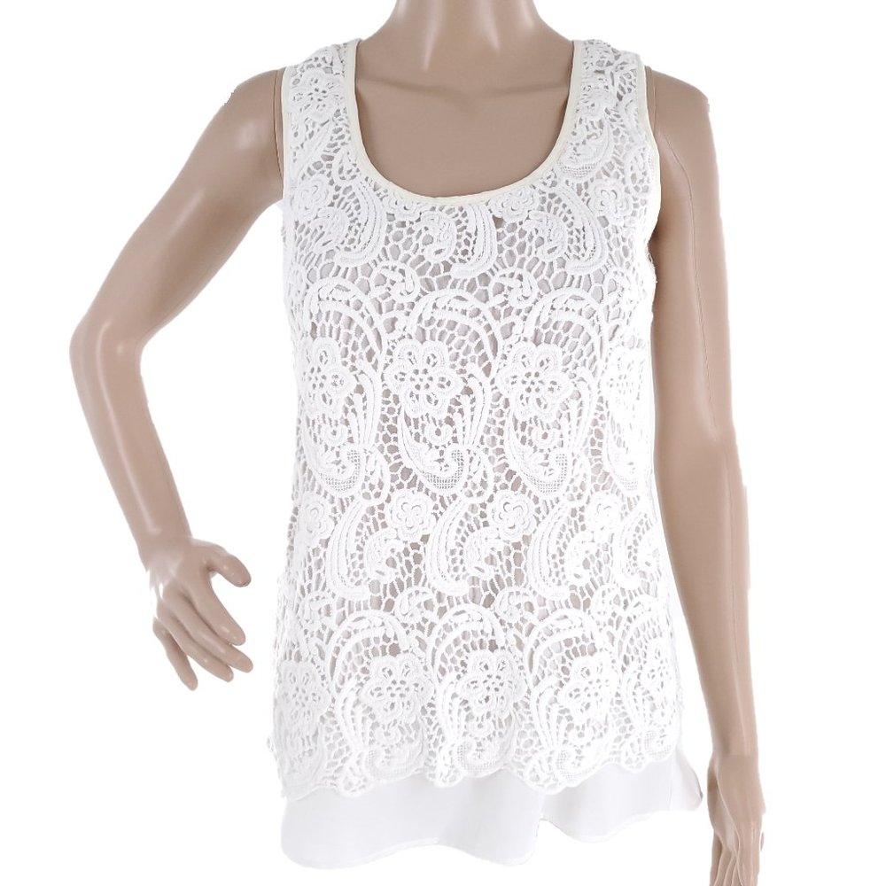 CAbi Women Top Tank Lace 100% Cotton Sleeveless Color White Ivory Size XS
